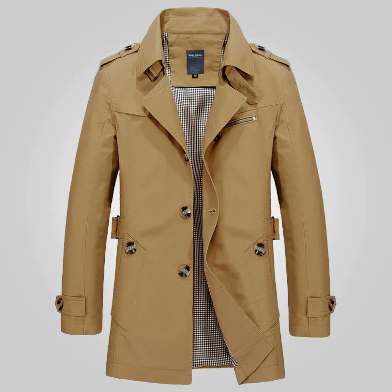 Men's Winter Trench Coat Classic Tailored Formal Wool Look