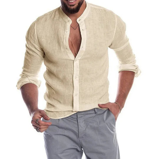 Grandad Collar Shirt Cotton Linen Summer