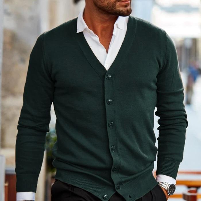 Men's Cardigan V Neck Buttoned Knit Casual Elegant