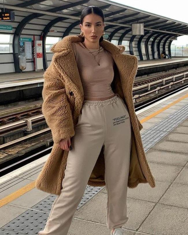 Long Teddy Coat Soft Plush Warm Look Comfortable Winter