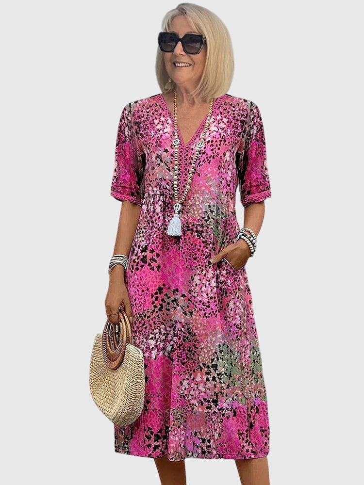 Printed V-Neck Midi Dress