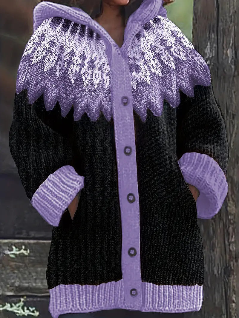 Hooded Cardigan Casual Knit Open Front Long Sleeve Cosy