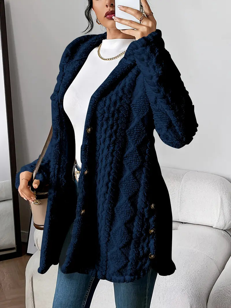 Plush Hooded Cardigan Fleece Open Front Long Sleeve Winter