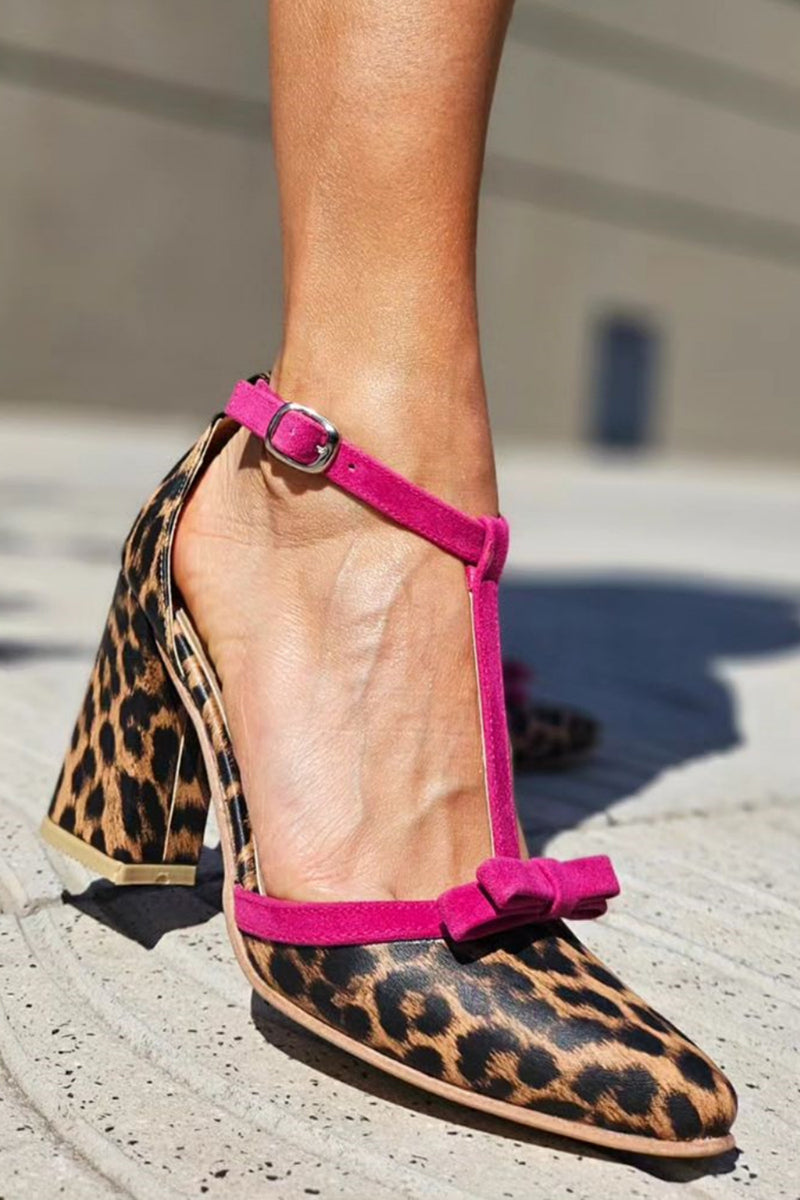 Leopard Print Block Heel Sandals Khaki