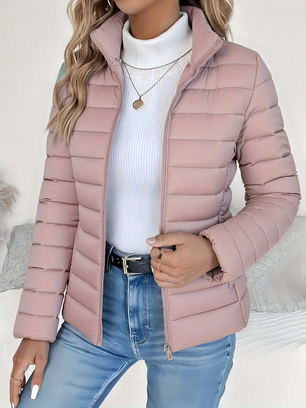 Lightweight Winter Coat Stand Collar Quilted Refined
