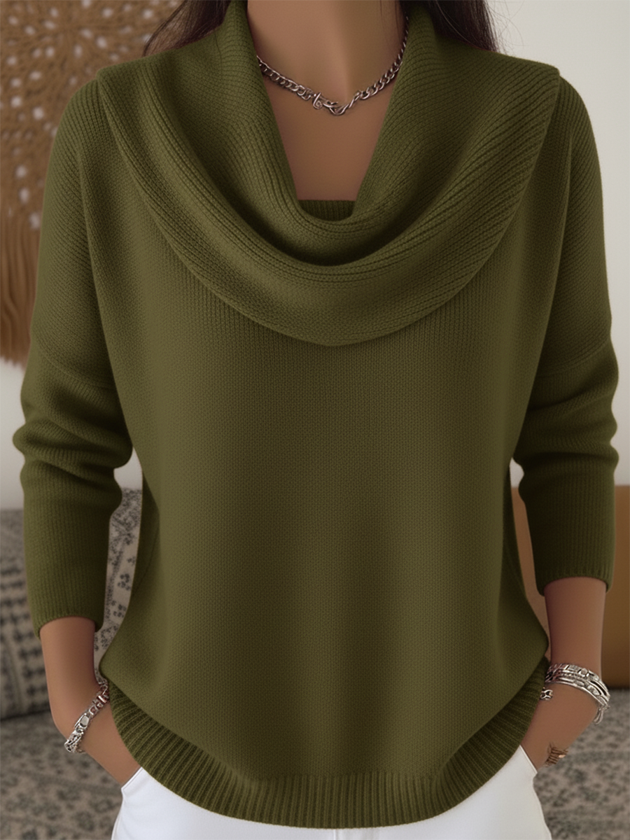 Cowl Neck Jumper Chunky Knit Relaxed Fit Long Sleeve