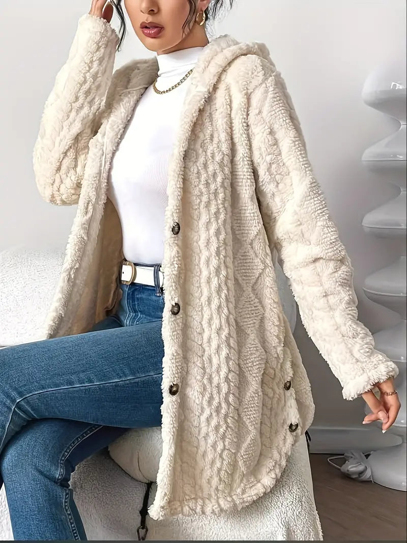 Plush Hooded Cardigan Fleece Open Front Long Sleeve Winter