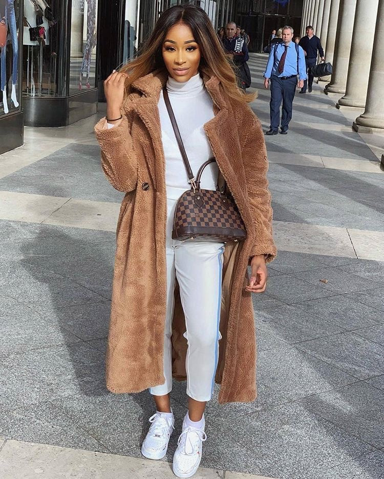 Long Teddy Coat Soft Plush Warm Look Comfortable Winter