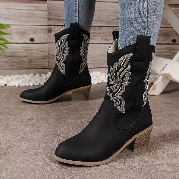 Ankle Cowboy Boots Western Block Heel Round Toe Women's