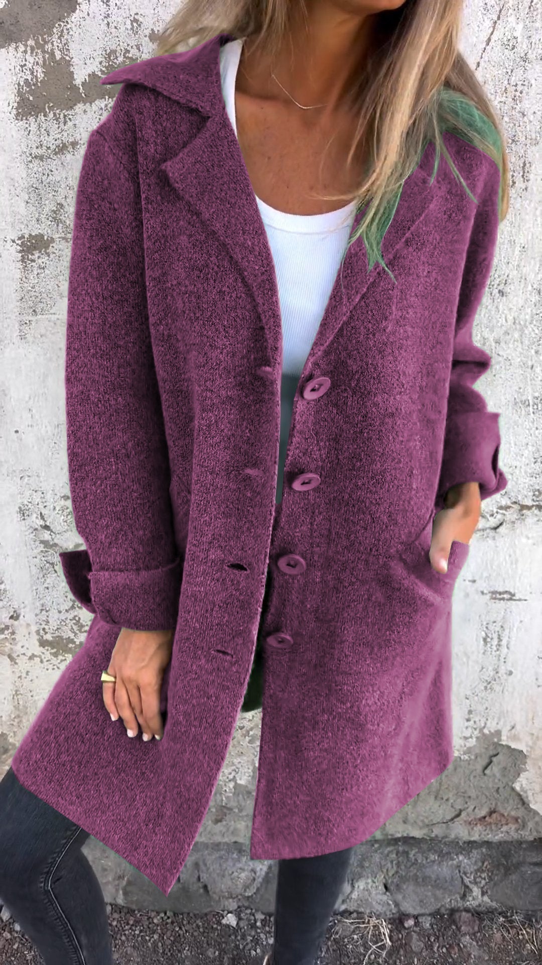 Long Coat Lapel Collar Casual Relaxed Everyday Style