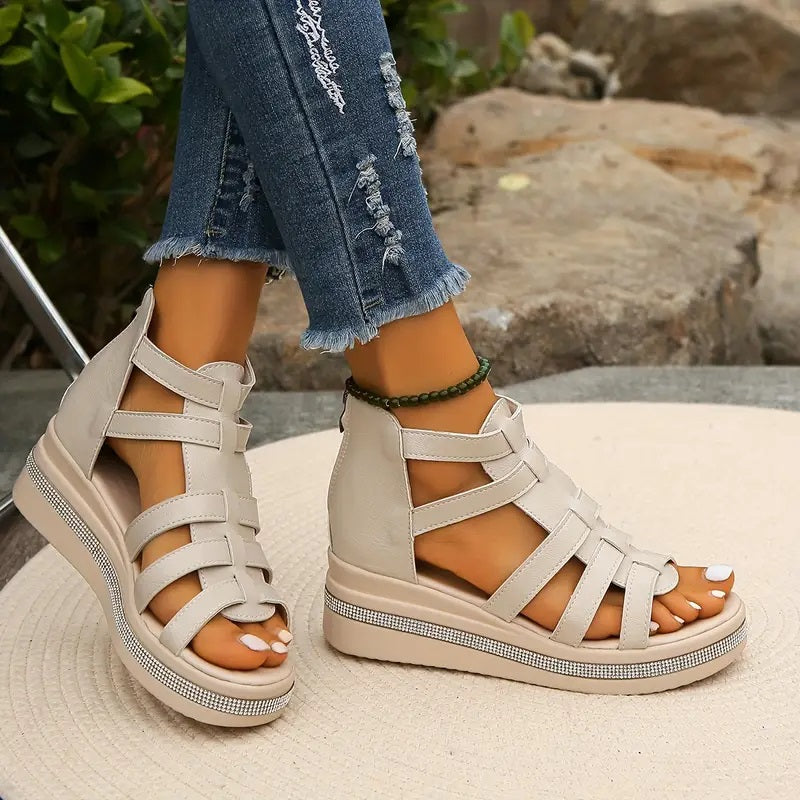 Orthopedic Rhinestone Block Heel Sandals