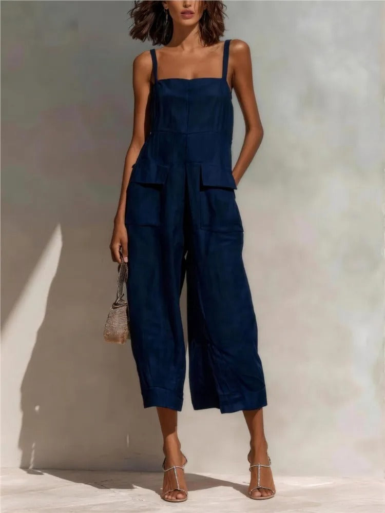 Belted Linen Midi Dress Cargo Pockets