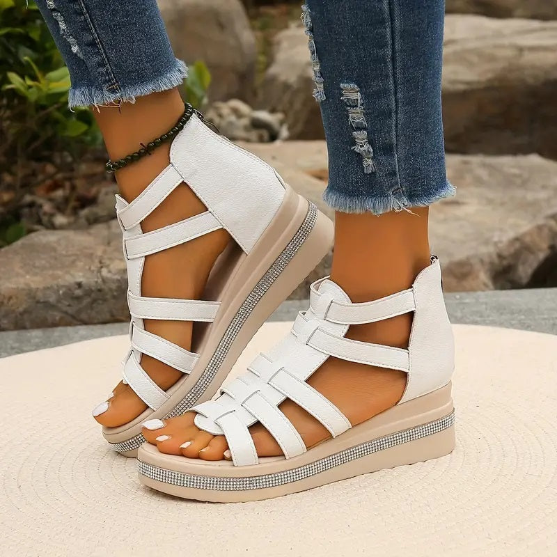Orthopedic Rhinestone Block Heel Sandals