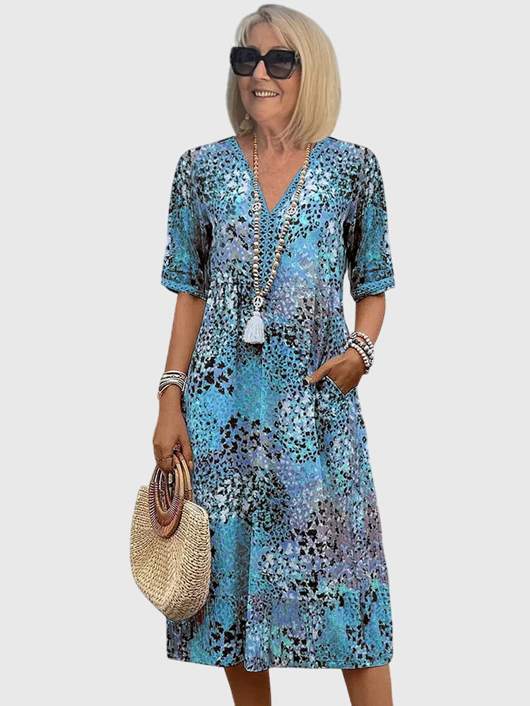 Printed V-Neck Midi Dress