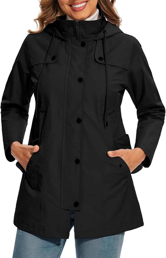 Hooded Parka Buttons Pockets Durable Autumn Layering