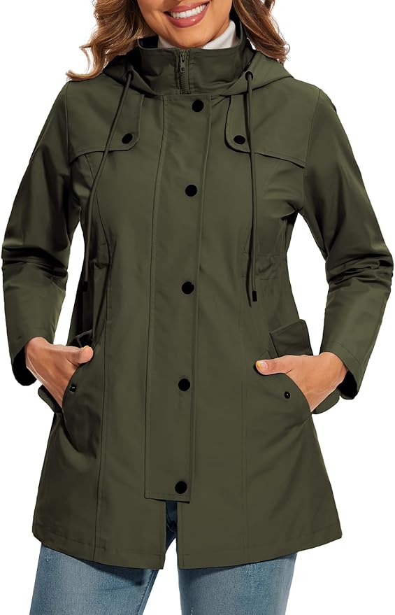 Hooded Parka Buttons Pockets Durable Autumn Layering