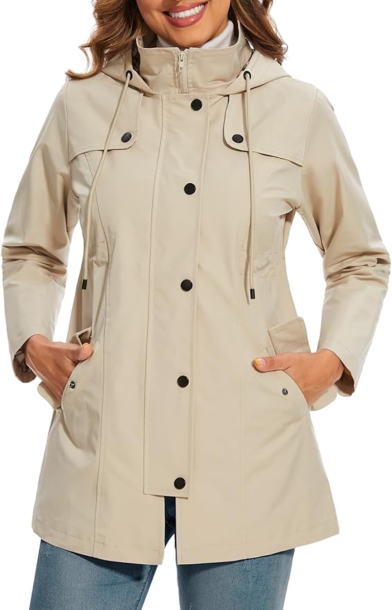 Hooded Parka Buttons Pockets Durable Autumn Layering
