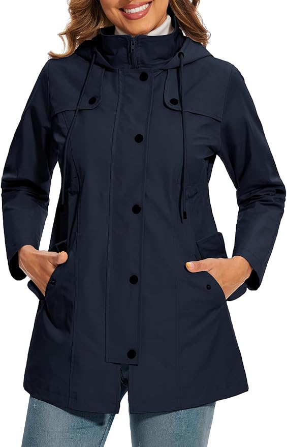 Hooded Parka Buttons Pockets Durable Autumn Layering