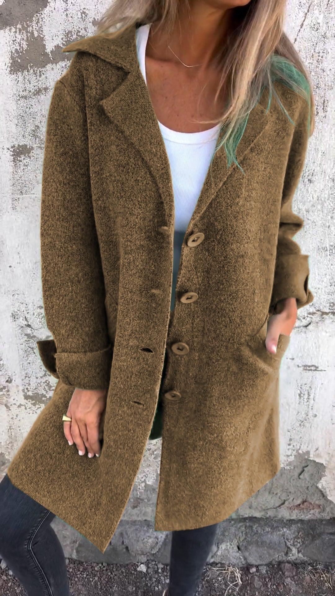 Long Coat Lapel Collar Casual Relaxed Everyday Style