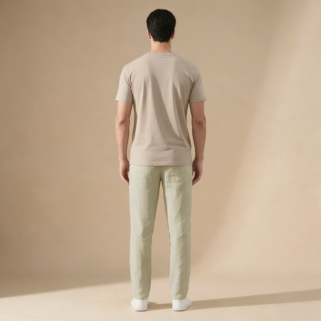 Men's Linen Summer Trousers Regular Fit Breathable Fabric Elastic Waist