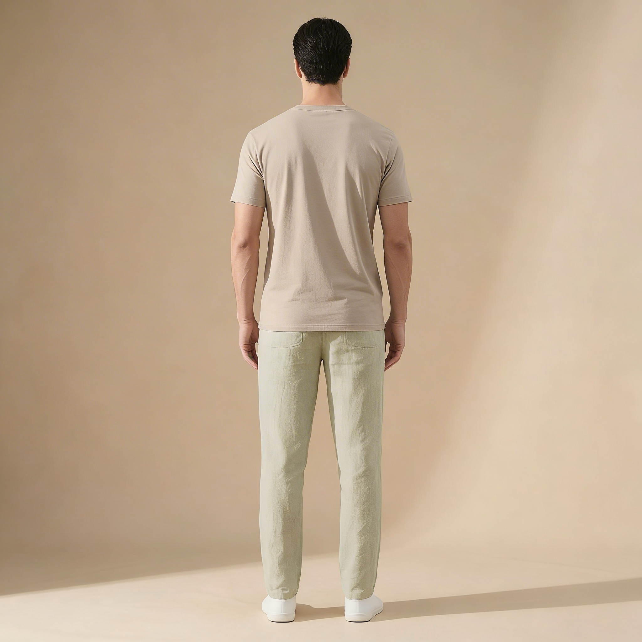 Men's Linen Summer Trousers Regular Fit Breathable Fabric Elastic Waist