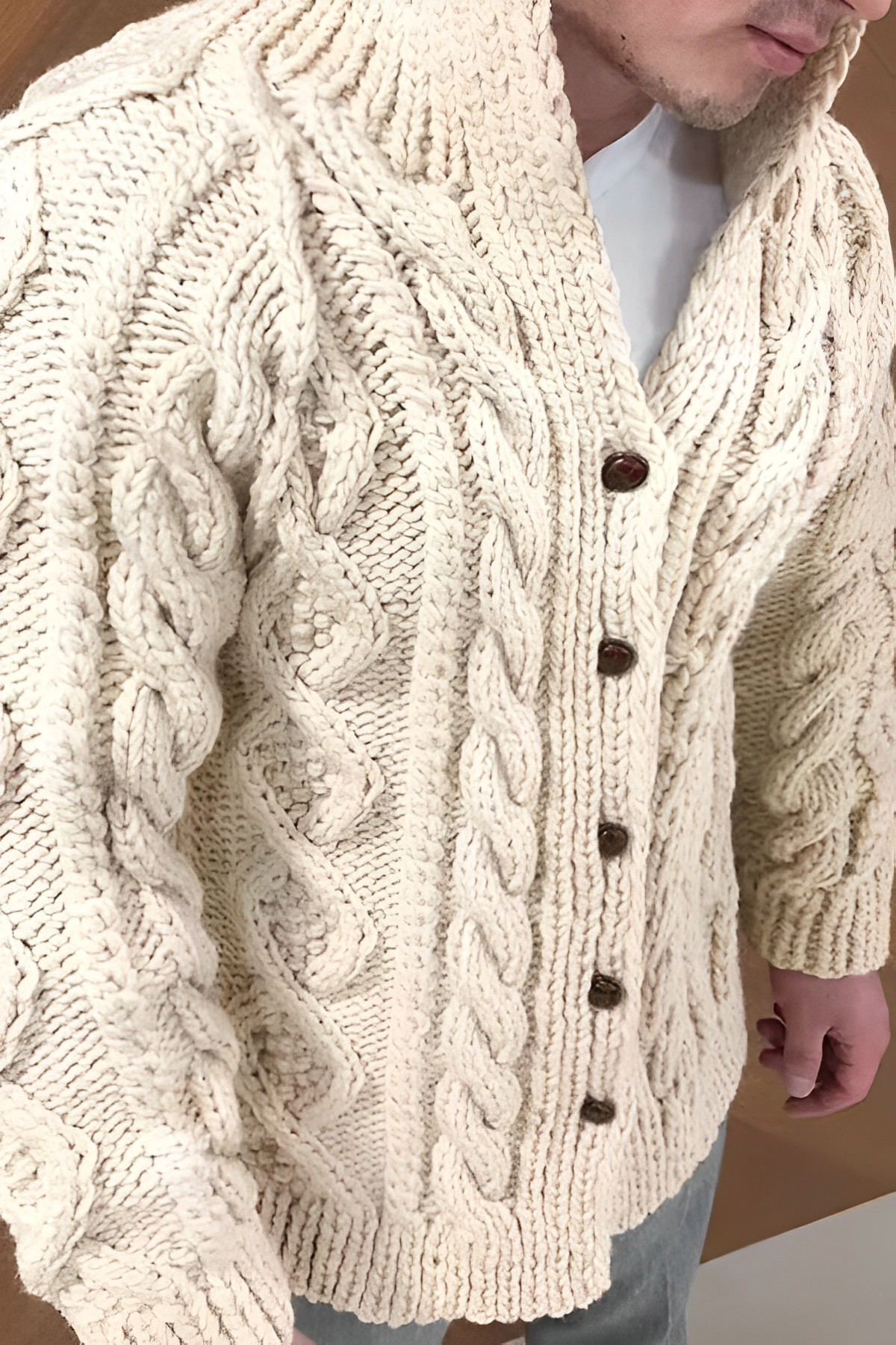 Men's Cable Knit Cardigan Buttoned Chunky Layering