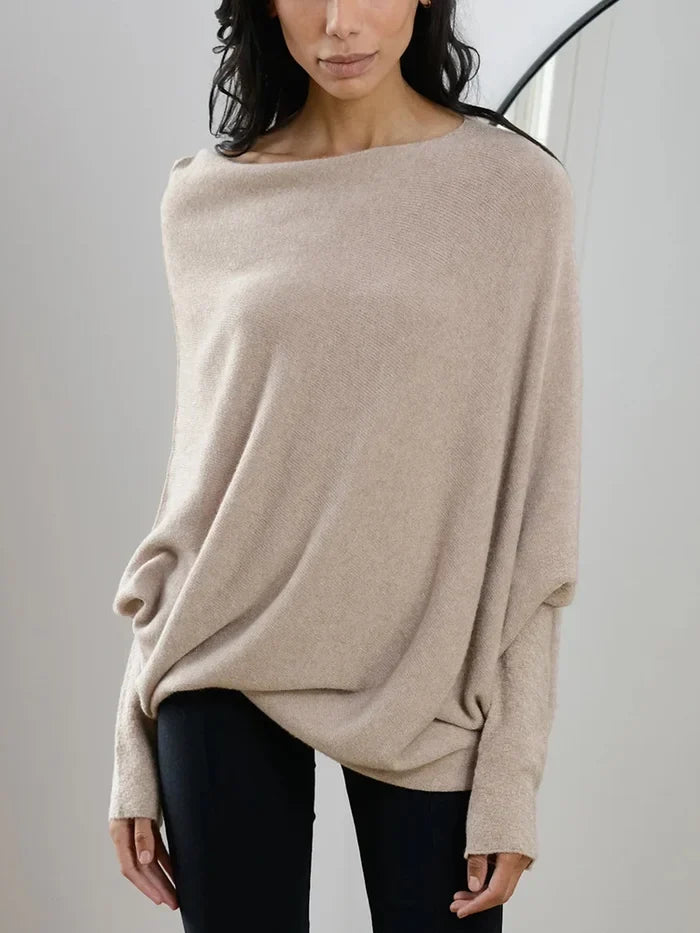 Women's Asymmetric Draped Sweater Oversized Turtleneck Knit