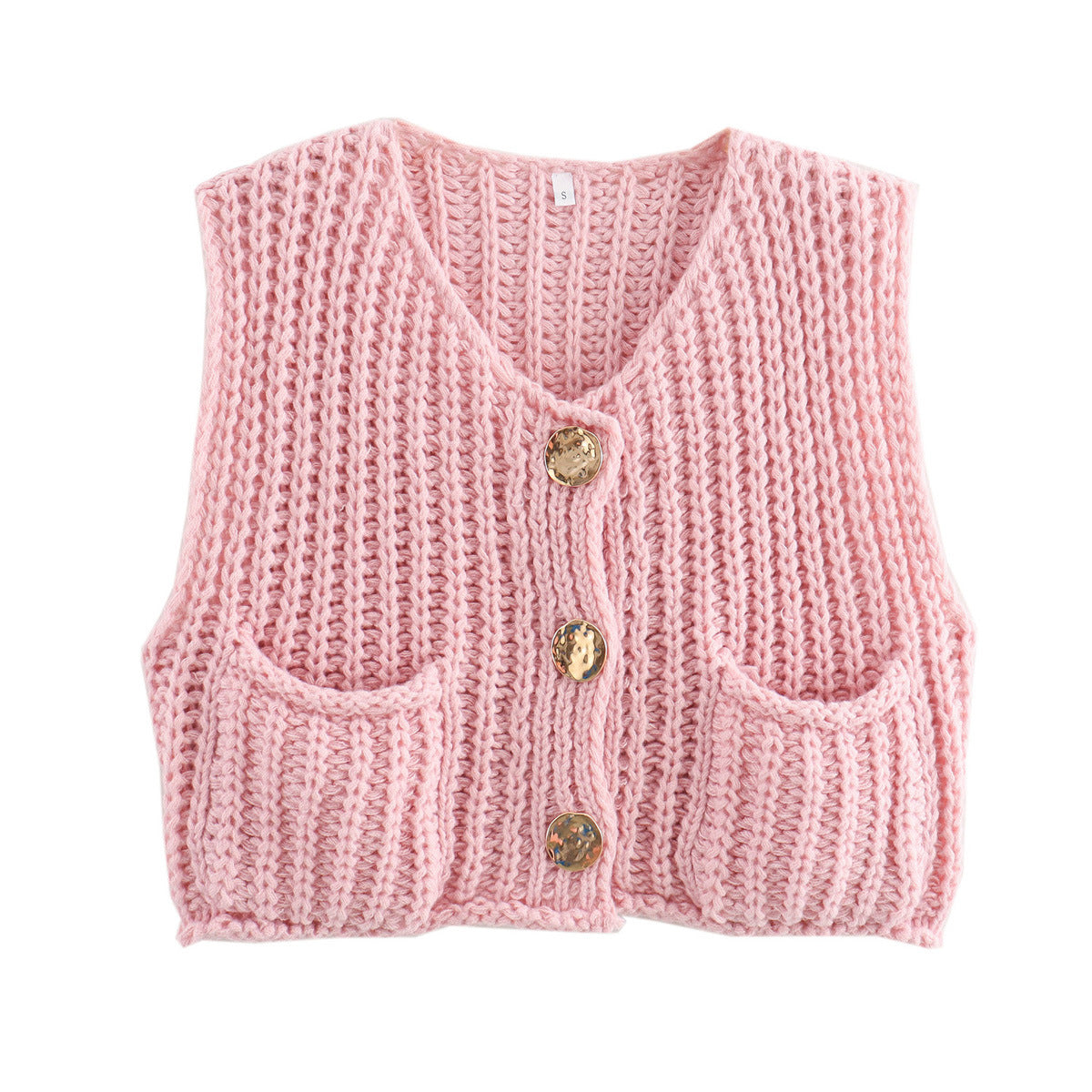 Women's Knit Waistcoat Sleeveless Gold Button Layering