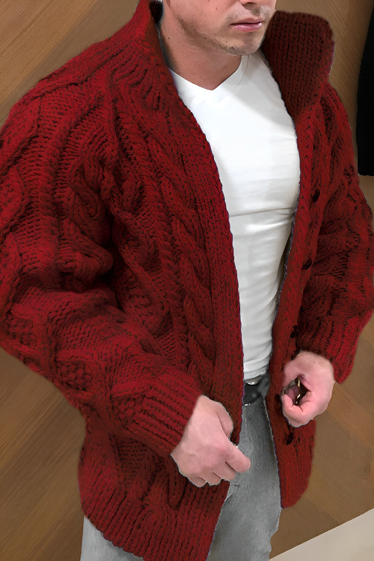 Men's Cable Knit Cardigan Buttoned Chunky Layering