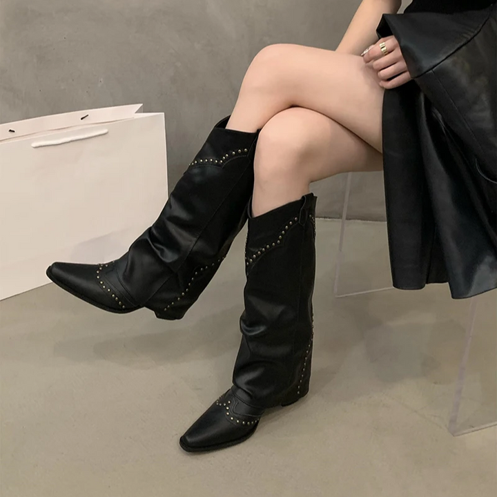 Knee High Cowboy Boots Western Block Heel Women's