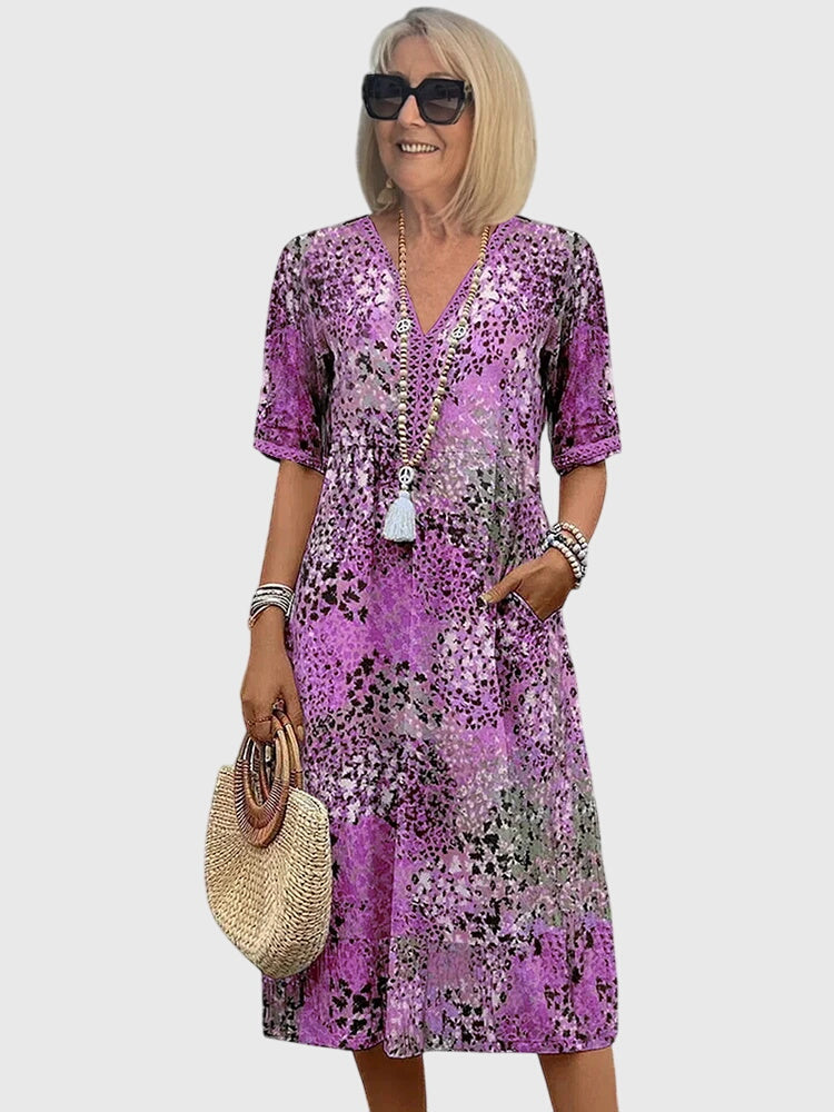 Printed V-Neck Midi Dress