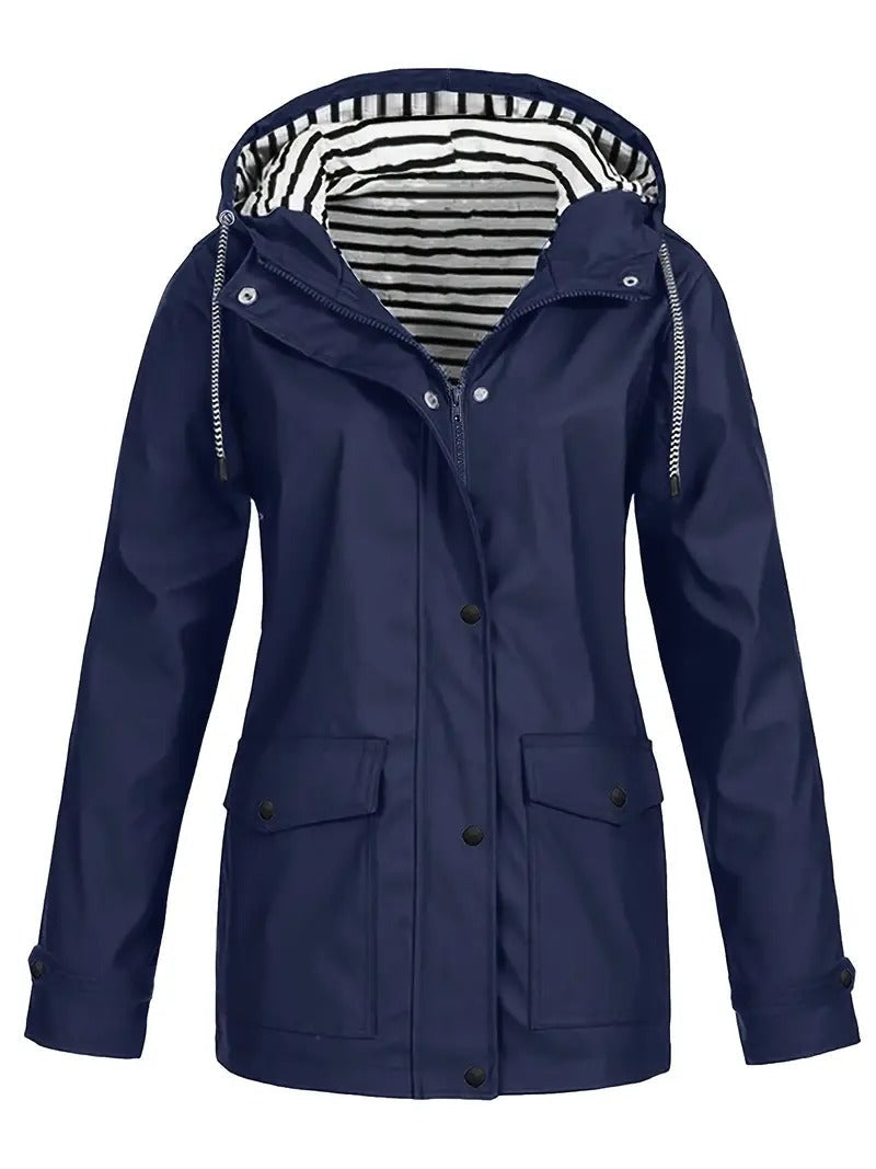 Striped Lined Zip Jacket Rain Coat Trendy Autumn Winter
