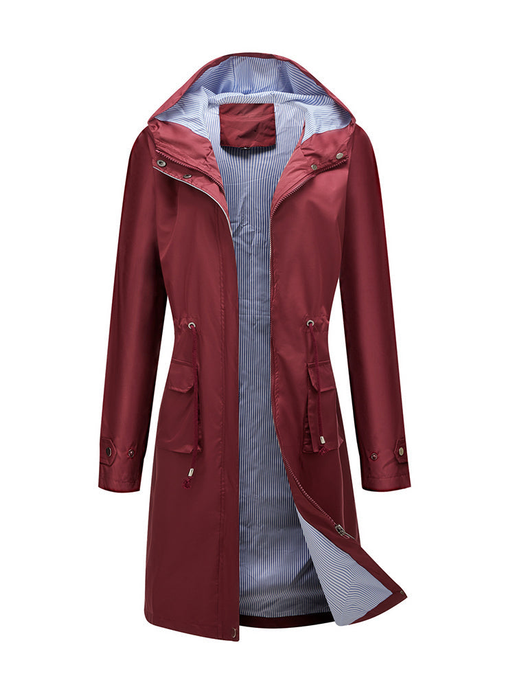 Waterproof Rain Coat Hooded Adjustable Drawstring