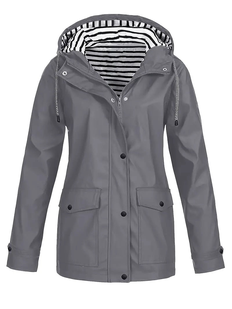 Striped Lined Zip Jacket Rain Coat Trendy Autumn Winter