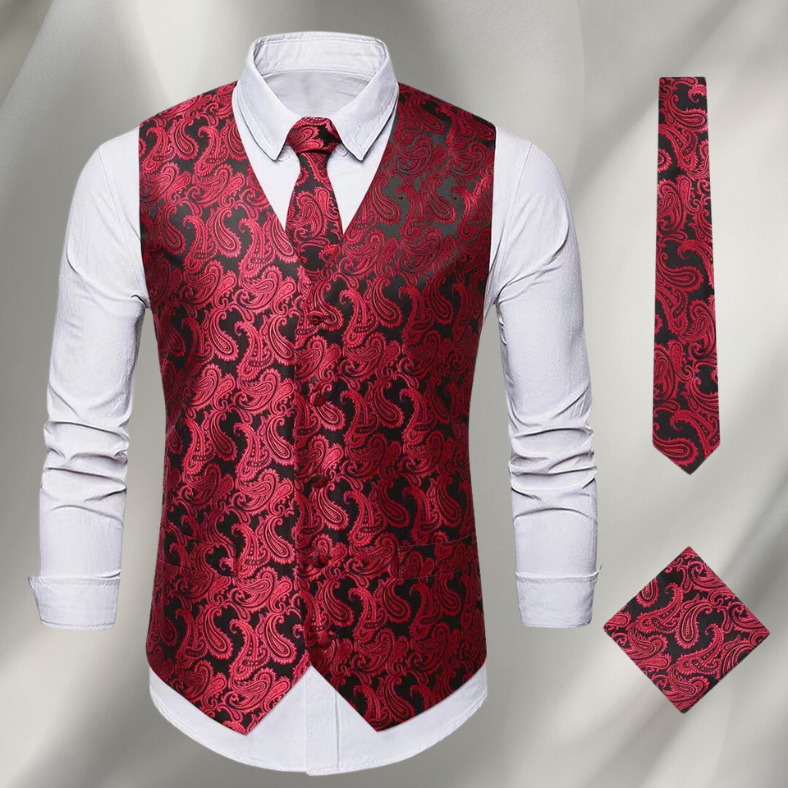Men's Vintage Waistcoat Textured Knit Festive Smart Casual