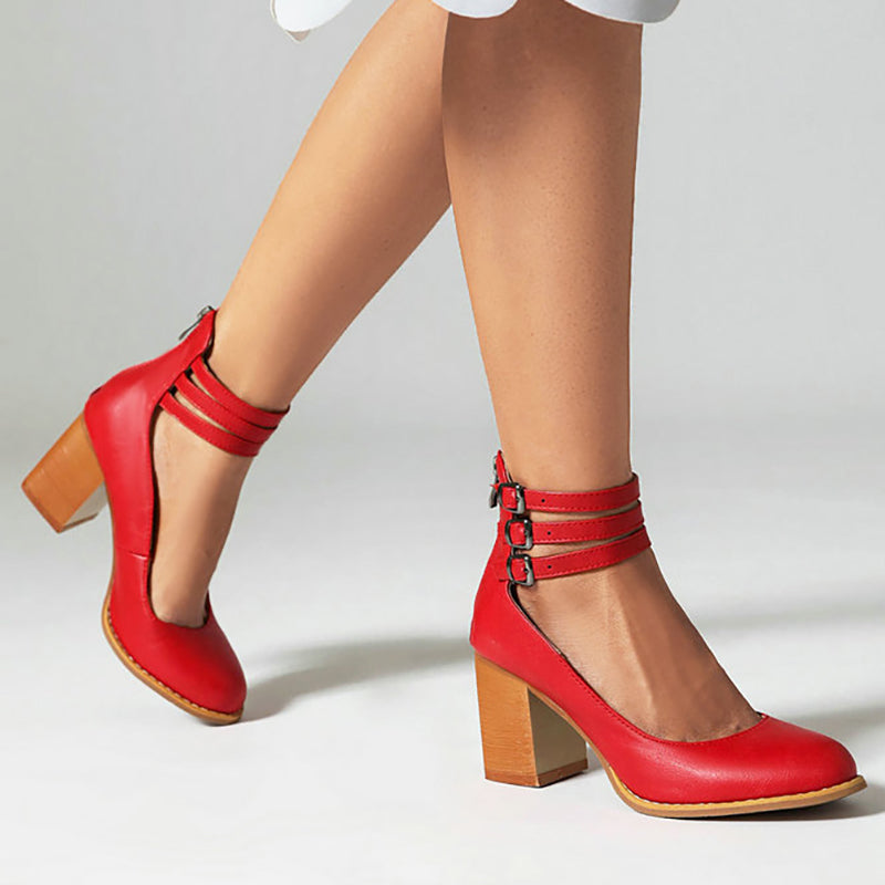 Comfort Block Heel Sandals Ankle Strap