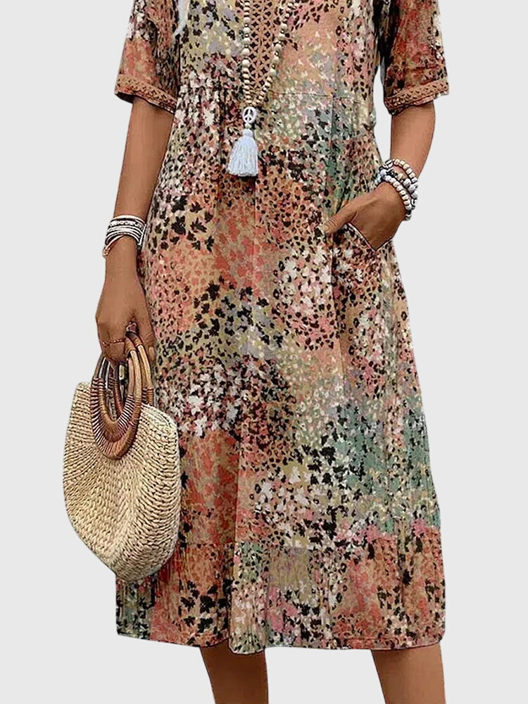 Printed V-Neck Midi Dress