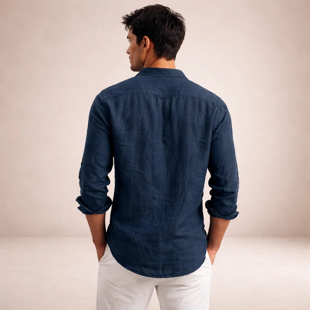 Men's Linen Shirt Regular Fit Airy Fabric Open Collar Long Sleeves
