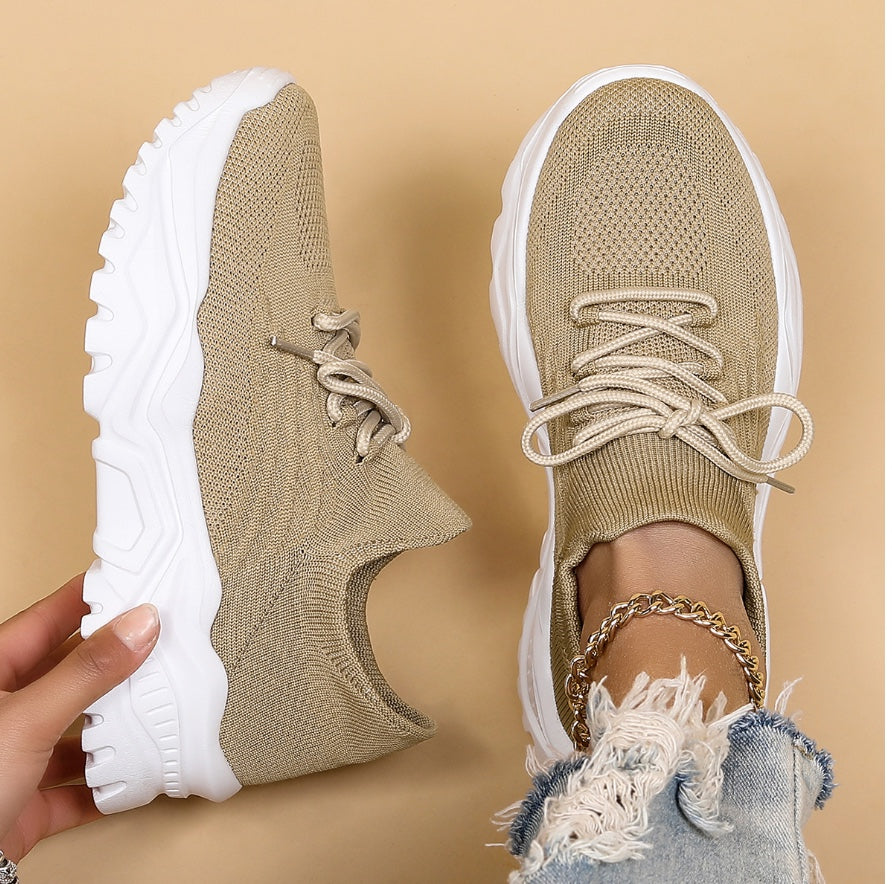Orthopedic Platform Sneakers Knit Mesh Arch Support White
