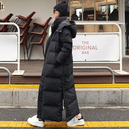 Extra Long Quilted Coat Hooded Windproof Thermal Fill