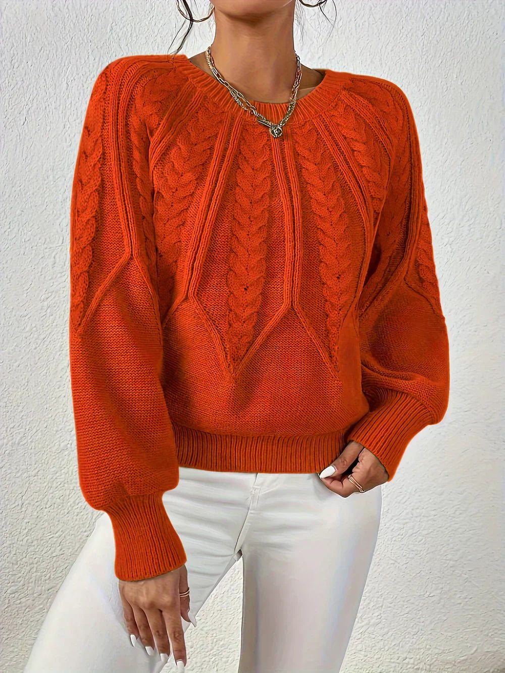 Cable Knit Jumper Relaxed Fit Round Neck Long Sleeve Winter