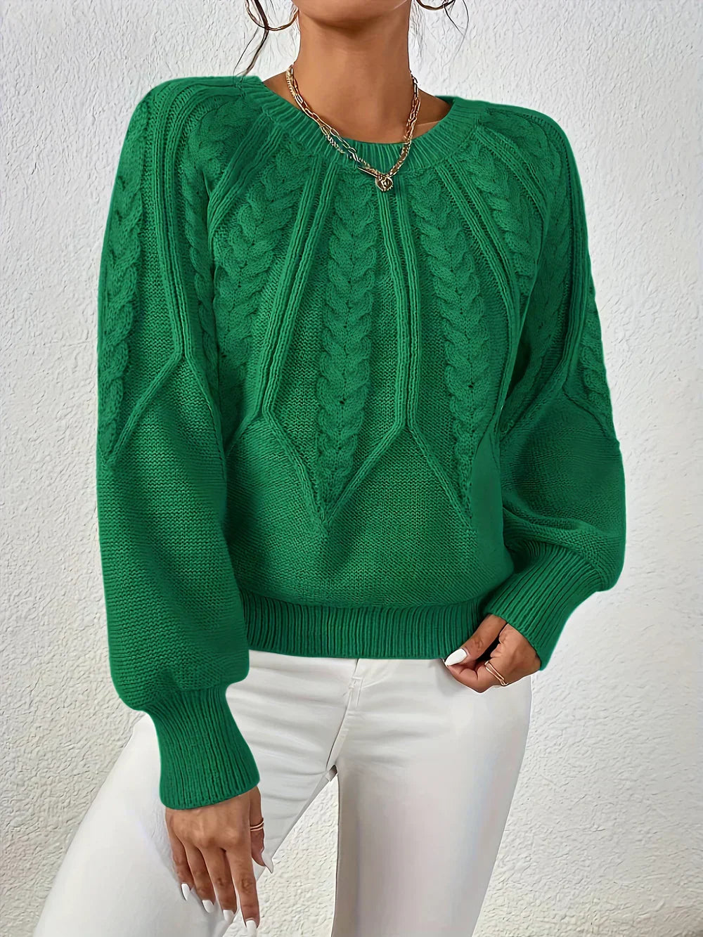 Cable Knit Jumper Relaxed Fit Round Neck Long Sleeve Winter