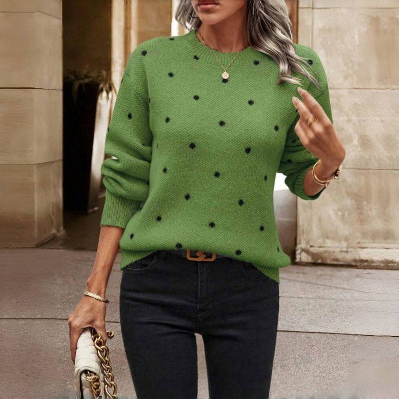 Dot Knit Jumper Textured Round Neck Long Sleeve Autumn
