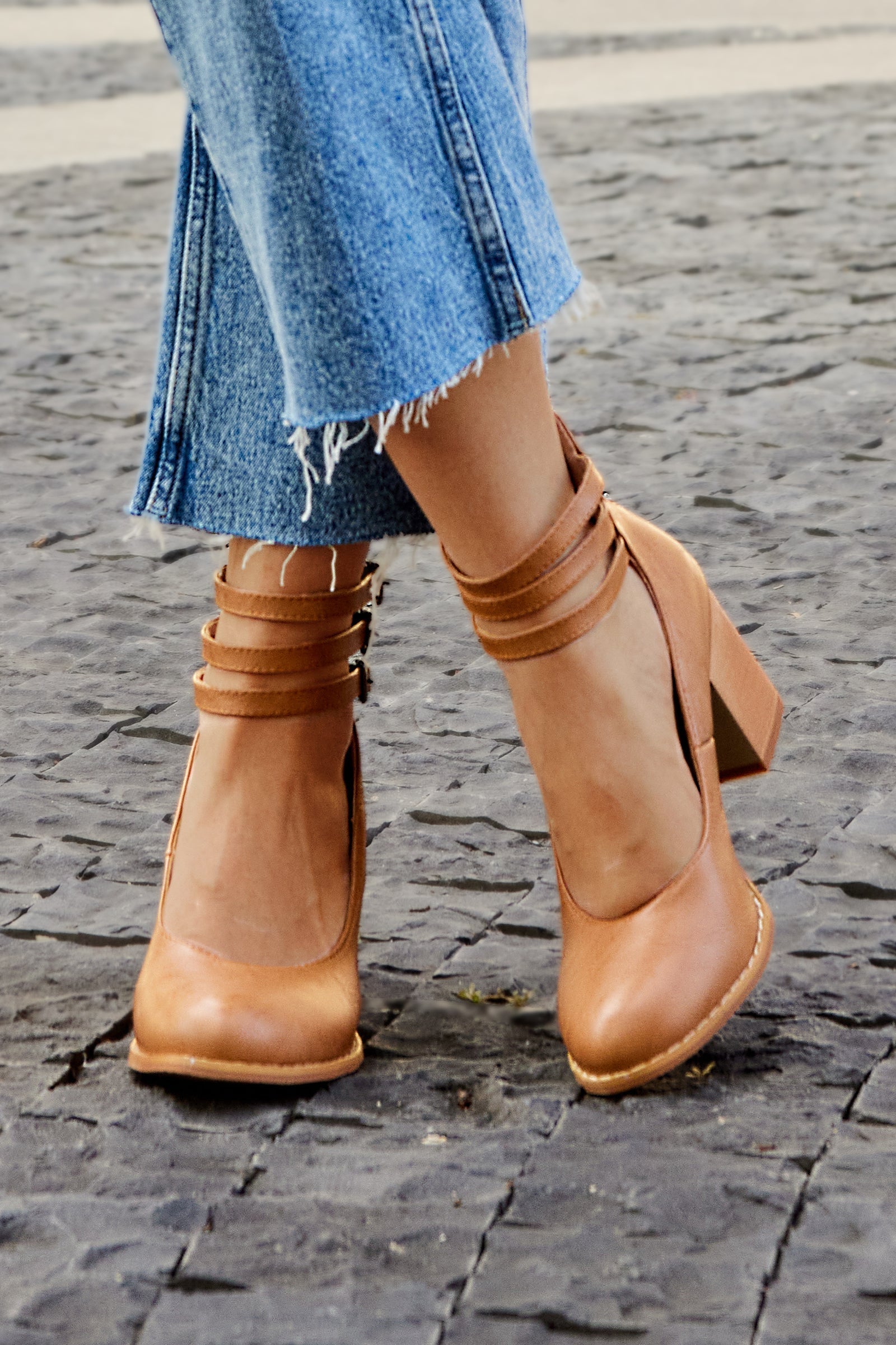 Comfort Block Heel Sandals Ankle Strap