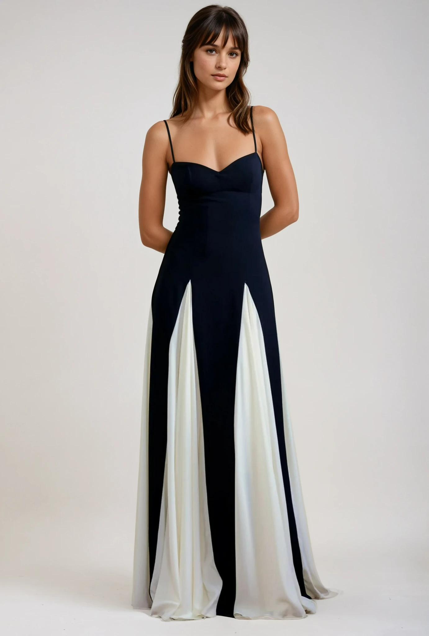 A Line Maxi Dress Sculpted Bodice Contrast Panels Evening