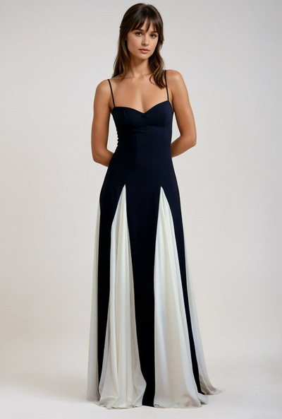 A Line Maxi Dress Sculpted Bodice Contrast Panels Evening