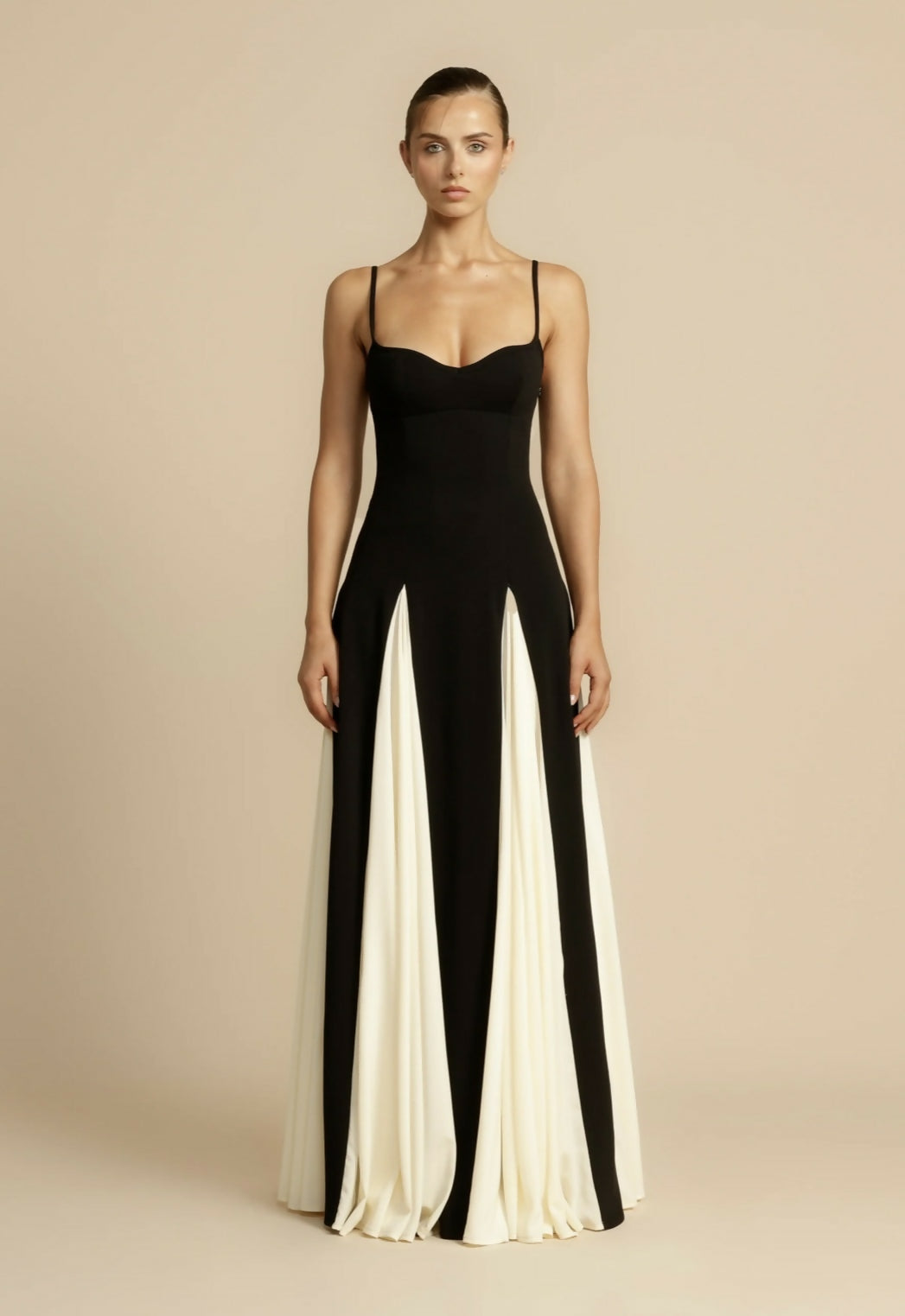 A Line Maxi Dress Sculpted Bodice Contrast Panels Evening