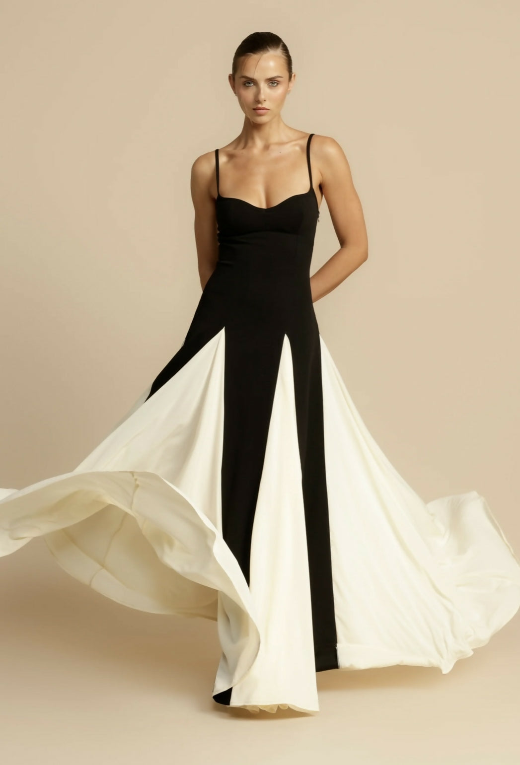 A Line Maxi Dress Sculpted Bodice Contrast Panels Evening