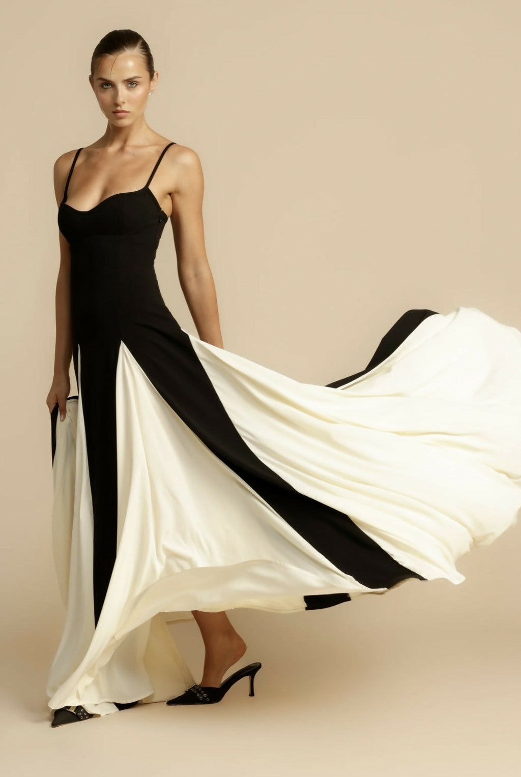 A Line Maxi Dress Sculpted Bodice Contrast Panels Evening