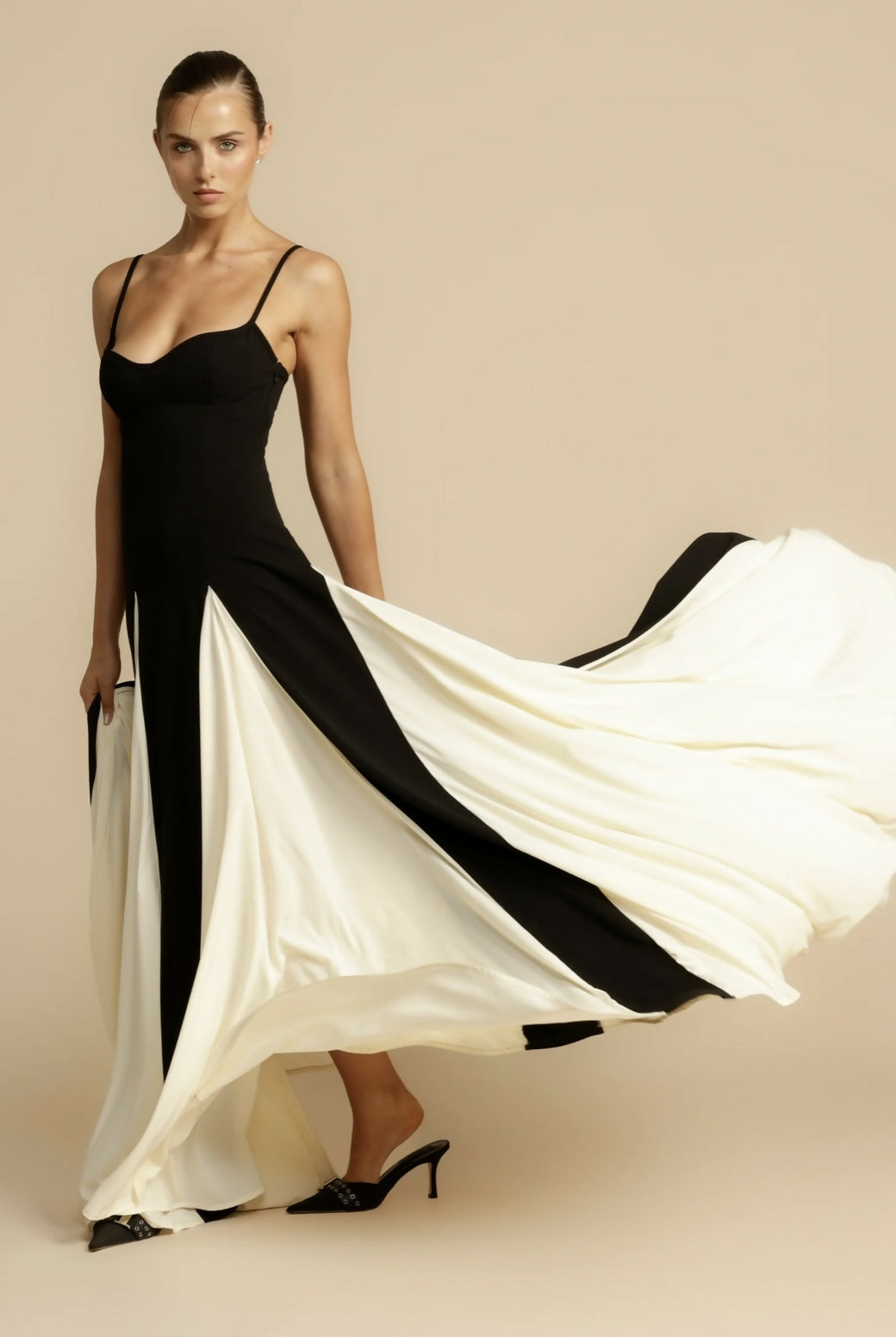 A Line Maxi Dress Sculpted Bodice Contrast Panels Evening